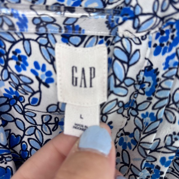 GAP Sleeveless Mini Dress Blue‎ Floral Print Drawstring Waist Casual Summer - Picture 3 of 6